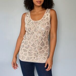 Sequin Embellished Cream Tank Top
